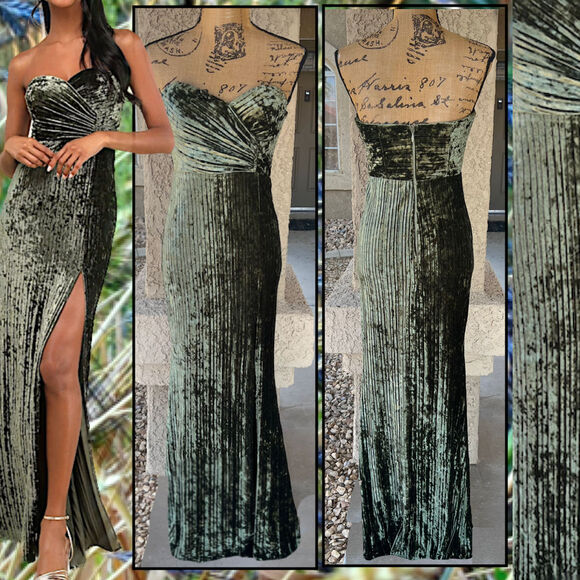 Lulus Olive Velvet Pleated Strapless Classy Sensation Maxi Dress Size S - Picture 1 of 14